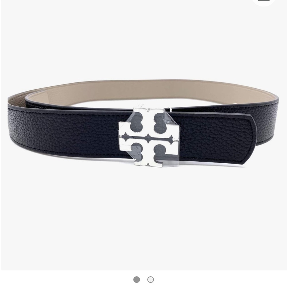 Tory Burch- Black/French Gray -Reversible Logo Women's Belt